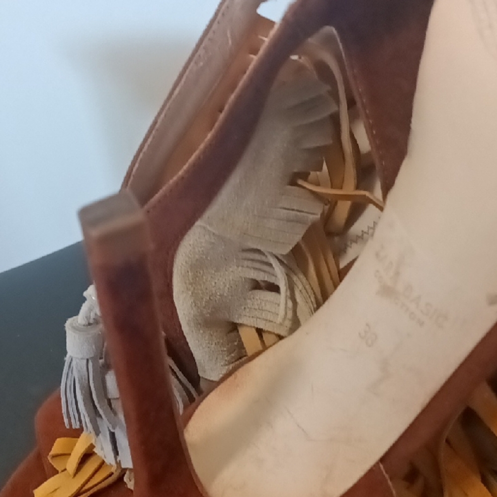 Zara Brown and Tan Stiletto Heels with Fringe - Picture 3 of 5